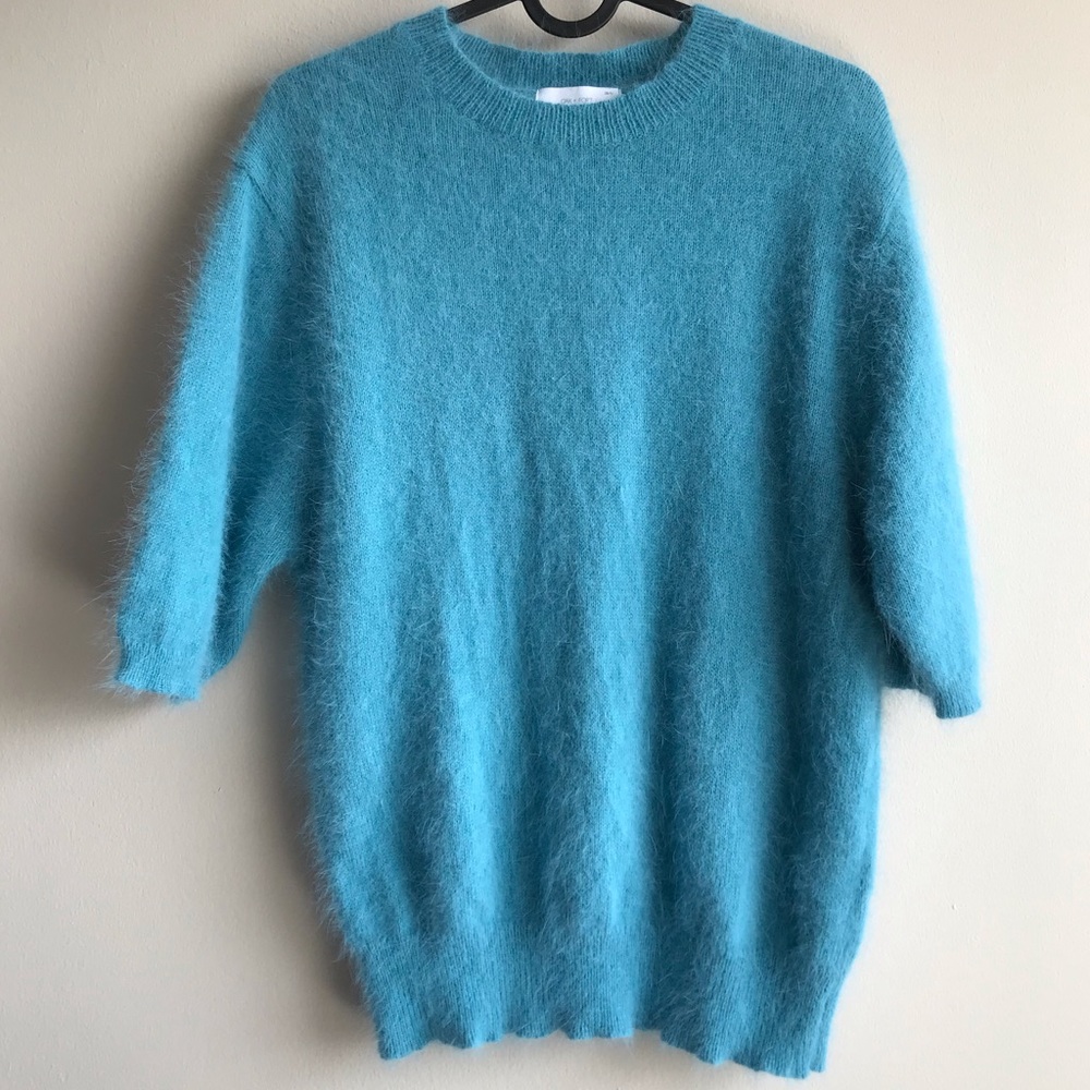 Oak + Fort angora blend turquoise top size OS